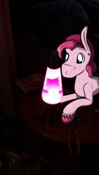 Size: 720x1280 | Tagged: safe, artist:php37, bubble berry, pinkie pie, irl, lava lamp, photo, ponies in real life, rule 63, solo, unshorn fetlocks