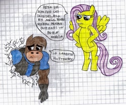 Size: 2347x1953 | Tagged: safe, artist:donvega316, fluttershy, oc, pegasus, pony, non-mlp oc, rocko payne, sketch, spanish