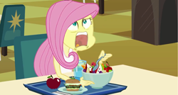 Size: 1366x734 | Tagged: safe, derpibooru import, edit, edited screencap, screencap, fluttershy, twilight sparkle, equestria girls, equestria girls (movie), apple, burger, exploitable meme, food, salad, twiscream