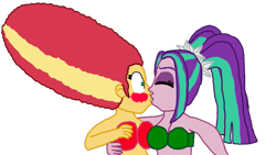 Size: 1191x670 | Tagged: safe, artist:ktd1993, aria blaze, sunset shimmer, equestria girls, alternate hairstyle, beehive hairdo, blushing, female, kissing, lesbian, shipping, sunblaze