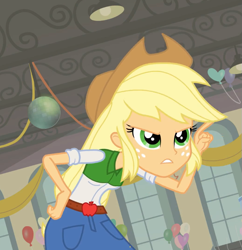 Size: 741x767 | Tagged: safe, screencap, applejack, equestria girls, equestria girls (movie), cropped, solo