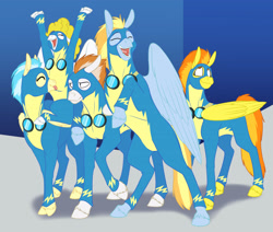 Size: 3900x3300 | Tagged: safe, artist:foxenawolf, fire streak, lightning streak, misty fly, spitfire, surprise, pony, fanfic:piercing the heavens, clothes, fanfic art, uniform, wonderbolts, wonderbolts uniform