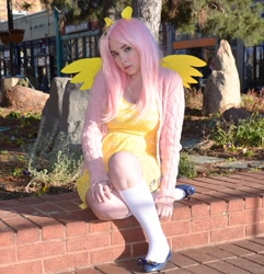 Size: 925x960 | Tagged: safe, artist:lochlan o'neil, fluttershy, human, clothes, cosplay, irl, irl human, photo, socks, solo, sweater, sweatershy