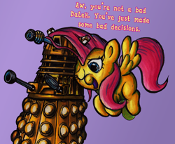 Size: 2778x2281 | Tagged: safe, artist:darkone10, fluttershy, alien, cyborg, pegasus, pony, crossover, cute, dalek, doctor who, mark 8 dalek, mutant, shyabetes