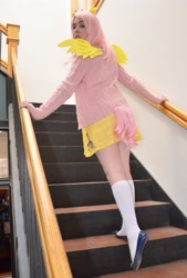 Size: 2805x4140 | Tagged: safe, artist:lochlan o'neil, fluttershy, human, clothes, cosplay, irl, irl human, photo, socks, solo, sweater, sweatershy, tail