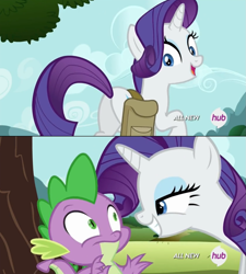 Size: 1043x1161 | Tagged: safe, screencap, rarity, spike, dragon, pony, unicorn, faic, hub logo