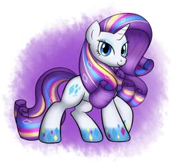 Size: 1080x1024 | Tagged: safe, artist:haxorus31, rarity, pony, unicorn, female, horn, mare, multicolored mane, rainbow power, solo, white coat