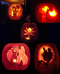 Size: 1772x2176 | Tagged: safe, artist:watermelonrat, derpy hooves, princess celestia, princess luna, twilight sparkle, alicorn, pegasus, pony, female, jack-o-lantern, mare, pumpkin