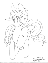 Size: 1012x1327 | Tagged: safe, artist:terrichance, applejack, earth pony, pony, female, mare, monochrome, solo