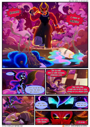 Size: 3500x4950 | Tagged: safe, artist:light262, artist:lummh, lord tirek, nightmare moon, princess celestia, princess luna, alicorn, pony, comic:timey wimey, comic, constellation, death stare, dialogue, hoof shoes, magic theft, royal sisters, speech bubble