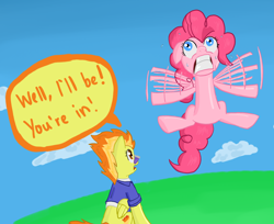 Size: 2300x1880 | Tagged: safe, artist:runbowdash, pinkie pie, spitfire, earth pony, pegasus, pony, female, flying, mare