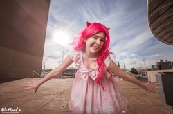 Size: 960x639 | Tagged: safe, artist:lochlan o'neil, pinkie pie, human, clothes, cosplay, dress, irl, irl human, photo, solo