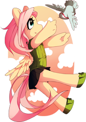 Size: 900x1264 | Tagged: safe, artist:matemi-i, fluttershy, anthro, bird, pixiv, solo