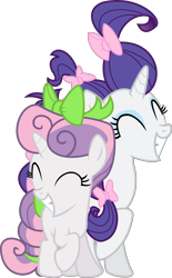 Size: 3720x6000 | Tagged: safe, artist:incognito-i, rarity, sweetie belle, pony, unicorn, sisterhooves social, bow, eyes closed, grin, happy, raised hoof, simple background, smiling, solo, transparent background, vector