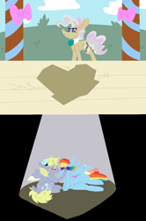 Size: 1099x1660 | Tagged: safe, artist:goatpaste, derpibooru import, derpy hooves, mayor mare, rainbow dash, pegasus, pony, derpydash, female, lesbian, shipping