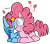 Size: 538x474 | Tagged: safe, artist:mr-degration, derpibooru import, pinkie pie, rainbow dash, earth pony, pegasus, pony, blushing, colored pupils, eyes closed, female, heart, kissing, lesbian, lying down, mare, pinkiedash, shipping, simple background, transparent background