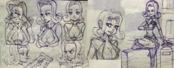 Size: 6236x2448 | Tagged: safe, artist:194286, rarity, human, breasts, cleavage, female, humanized, pixiv, raritits, sketch dump, solo, traditional art