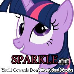 Size: 280x280 | Tagged: safe, derpibooru import, twilight sparkle, viper, album cover, bookhorse, derp, grin, parental advisory, parody, smiling, that pony sure does love books, you'll cowards don't even smoke crack