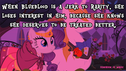 Size: 500x281 | Tagged: safe, edit, screencap, prince blueblood, rarity, pony, unicorn, captain obvious, feminism is magic, grand galloping gala, meta, text