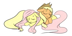 Size: 1024x516 | Tagged: safe, artist:icingtaxation, applejack, fluttershy, earth pony, pegasus, pony, appleshy, female, lesbian, resting, shipping