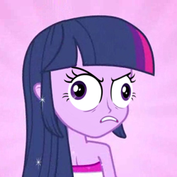 Size: 444x444 | Tagged: safe, derpibooru import, edit, edited screencap, screencap, twilight sparkle, equestria girls, equestria girls (movie), cropped, derp, solo, special eyes