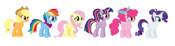 Size: 2240x600 | Tagged: safe, artist:strawberry-spritz, derpibooru import, applejack, fluttershy, pinkie pie, rainbow dash, rarity, twilight sparkle, twilight sparkle (alicorn), alicorn, earth pony, pegasus, pony, unicorn, alternate hairstyle, mane six, older, simple background, transparent background