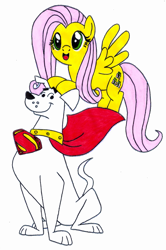 Size: 849x1278 | Tagged: safe, artist:artemisito, fluttershy, pegasus, pony, crossover, female, krypto the superdog, mare