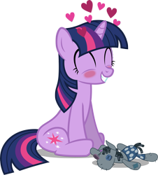 Size: 4019x4448 | Tagged: safe, artist:austiniousi, derpibooru import, smarty pants, twilight sparkle, absurd resolution, blushing, eyes closed, happy, heart, sitting, solo