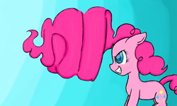 Size: 1600x960 | Tagged: safe, artist:twithehedgehog, pinkie pie, earth pony, pony, bats!, drill, drill hair, simple background, smirk, solo, tengen toppa gurren lagann