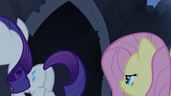 Size: 1920x1080 | Tagged: safe, screencap, fluttershy, rarity, pegasus, pony, unicorn, castle mane-ia, eyes on the prize, female, mare, out of context, plot