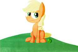 Size: 782x524 | Tagged: safe, artist:idontkn0ow, applejack, earth pony, pony, apple, food, sitting, solo