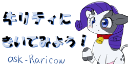 Size: 769x384 | Tagged: safe, artist:yajima, rarity, cow, askraricow, cowified, japanese, raricow, solo, species swap, udder