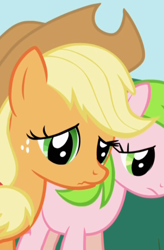 Size: 554x846 | Tagged: safe, applejack, earth pony, pony, female, mare, sad, scrunchy face, unhapplejack