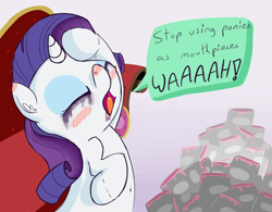 Size: 1024x800 | Tagged: safe, artist:a6p, rarity, pony, unicorn, blushing, crying, drama queen, drool, eyes closed, fainting couch, hypocritical humor, ice cream, irony, literal, marshmelodrama, mascara, mouthpiece, open mouth, pun, running makeup, sofa, solo