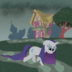 Size: 1500x1500 | Tagged: safe, artist:quadice, rarity, pony, unicorn, rain, sad, solo