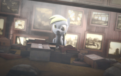 Size: 1680x1050 | Tagged: safe, artist:valkyrie1312, derpy hooves, pegasus, pony, 3d, book, female, gmod, mare, museum, painting, solo, team fortress 2