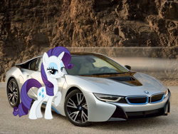 Size: 1600x1200 | Tagged: safe, rarity, bmw, bmw i8, car, irl, photo, ponies in real life, solo, supercar