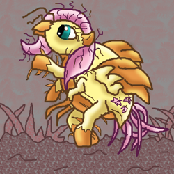 Size: 600x600 | Tagged: safe, artist:crimsonmewtwo, fluttershy, dust mite, fusion, solo, species swap, wat