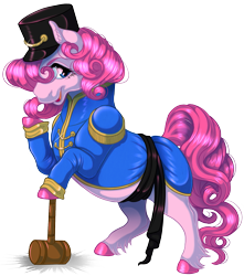 Size: 1431x1622 | Tagged: safe, artist:kittehkatbar, pinkie pie, earth pony, pony, hammer, nutcracker, simple background, solo, transparent background