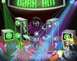 Size: 1000x800 | Tagged: safe, artist:confetticakez, derpy hooves, dj pon-3, neon lights, rising star, vinyl scratch, oc, pegasus, pony, dark amethyst, illumabelle, music