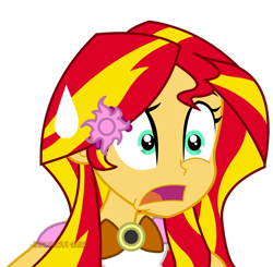 Size: 1600x1567 | Tagged: safe, artist:jucamovi1992, sunset shimmer, equestria girls, clothes, female, hairclip, open mouth, simple background, solo, surprised, sweat, sweatdrop, transparent background, vector