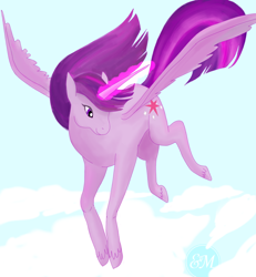 Size: 600x650 | Tagged: safe, artist:emimichelle, derpibooru import, twilight sparkle, twilight sparkle (alicorn), alicorn, pony, female, flying, mare, solo