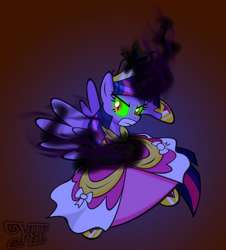 Size: 428x473 | Tagged: safe, artist:omegasunburst, derpibooru import, twilight sparkle, twilight sparkle (alicorn), alicorn, pony, semi-anthro, corrupted, corrupted twilight sparkle, dark magic, glowing eyes, solo