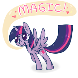 Size: 800x800 | Tagged: safe, artist:pegacornss, derpibooru import, twilight sparkle, twilight sparkle (alicorn), alicorn, pony, cute, female, hanatamaguu, heart, heart eyes, magic, mare, smiling, solo, speech bubble, twiabetes, wingding eyes, wings