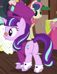 Size: 324x420 | Tagged: safe, screencap, bon bon, snowfall frost, starlight glimmer, sweetie drops, pony, unicorn, a hearth's warming tail, cropped, hat, plot, top hat