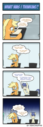 Size: 525x1523 | Tagged: safe, artist:reikomuffin, applejack, oc, earth pony, pony, comic, glasses