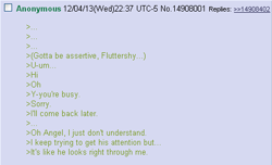 Size: 451x274 | Tagged: safe, fluttershy, /mlp/, 4chan, anon in equestria, feels, greentext, rejection, rejection is magic, sad, text, text only