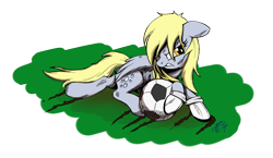 Size: 1179x683 | Tagged: safe, artist:brisineo, derpy hooves, pegasus, pony, female, football, goalie, goalkeeper, mare, safest hooves, solo