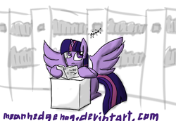 Size: 500x344 | Tagged: safe, artist:meanhedgehog, derpibooru import, twilight sparkle, twilight sparkle (alicorn), alicorn, pony, 30 minute art challenge, book, female, mare, pomf, reading, wingboner