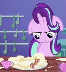 Size: 673x732 | Tagged: safe, screencap, starlight glimmer, pony, unicorn, all bottled up, angry, cropped, cup, female, floppy ears, mare, solo, teacakes, teacup